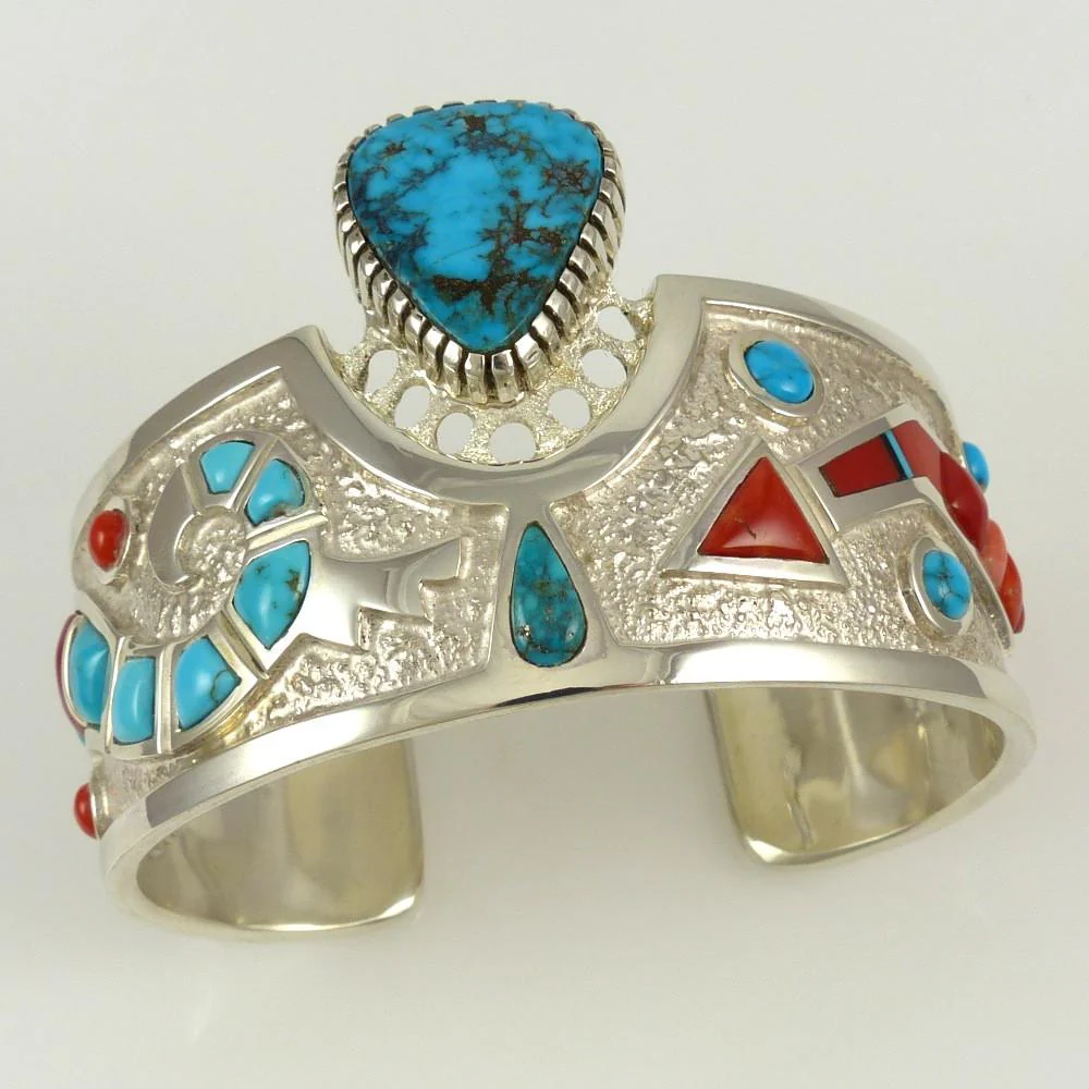 Turquoise and Coral Cuff