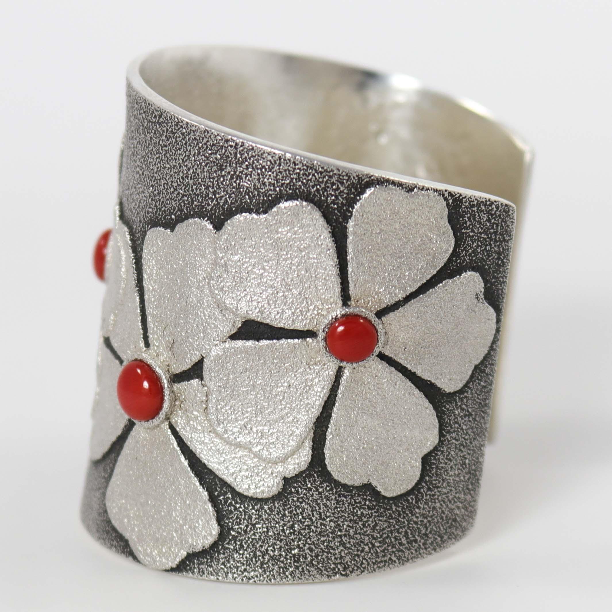 Coral and Turquoise Flower Cuff - Image 4