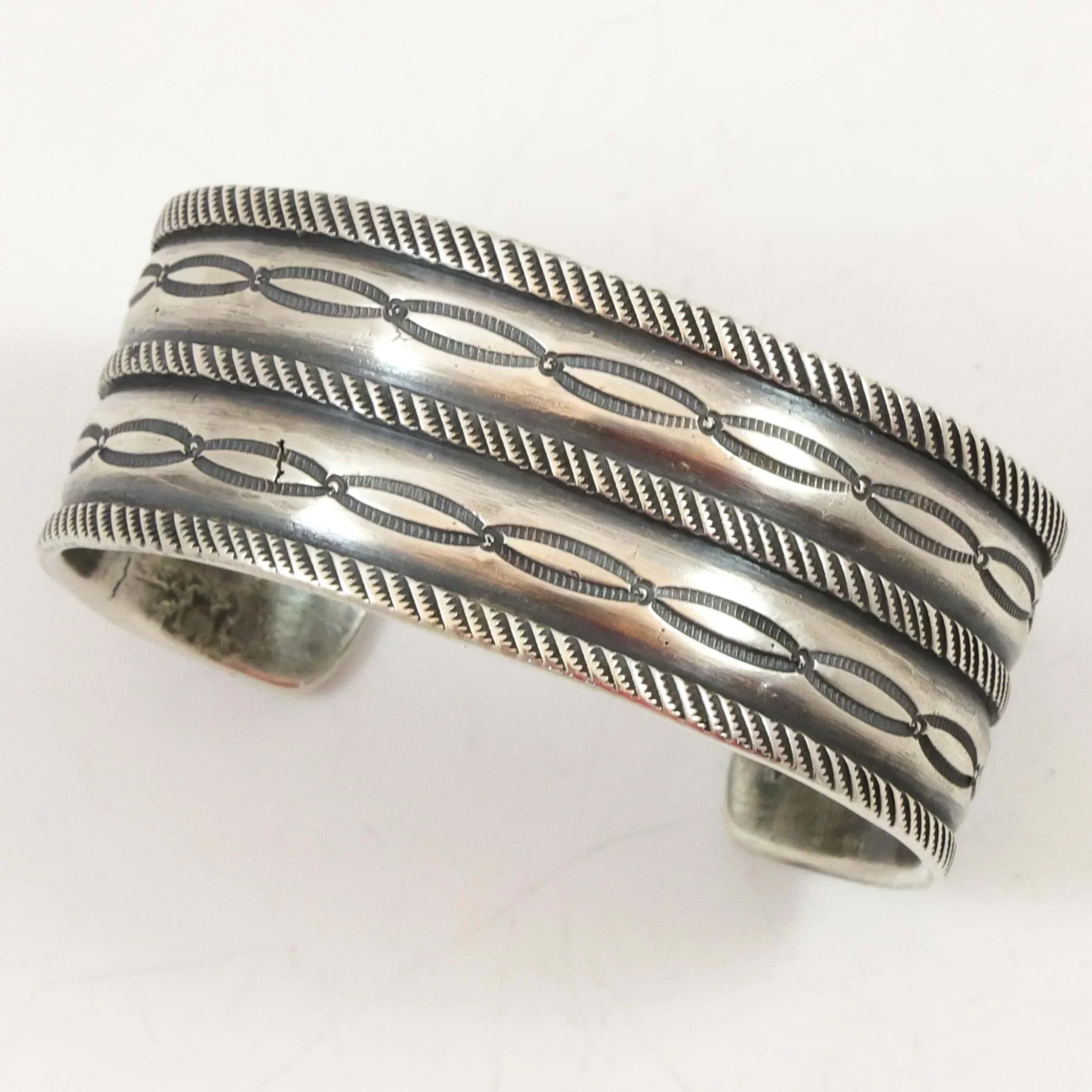 Stamped Coin Silver Cuff