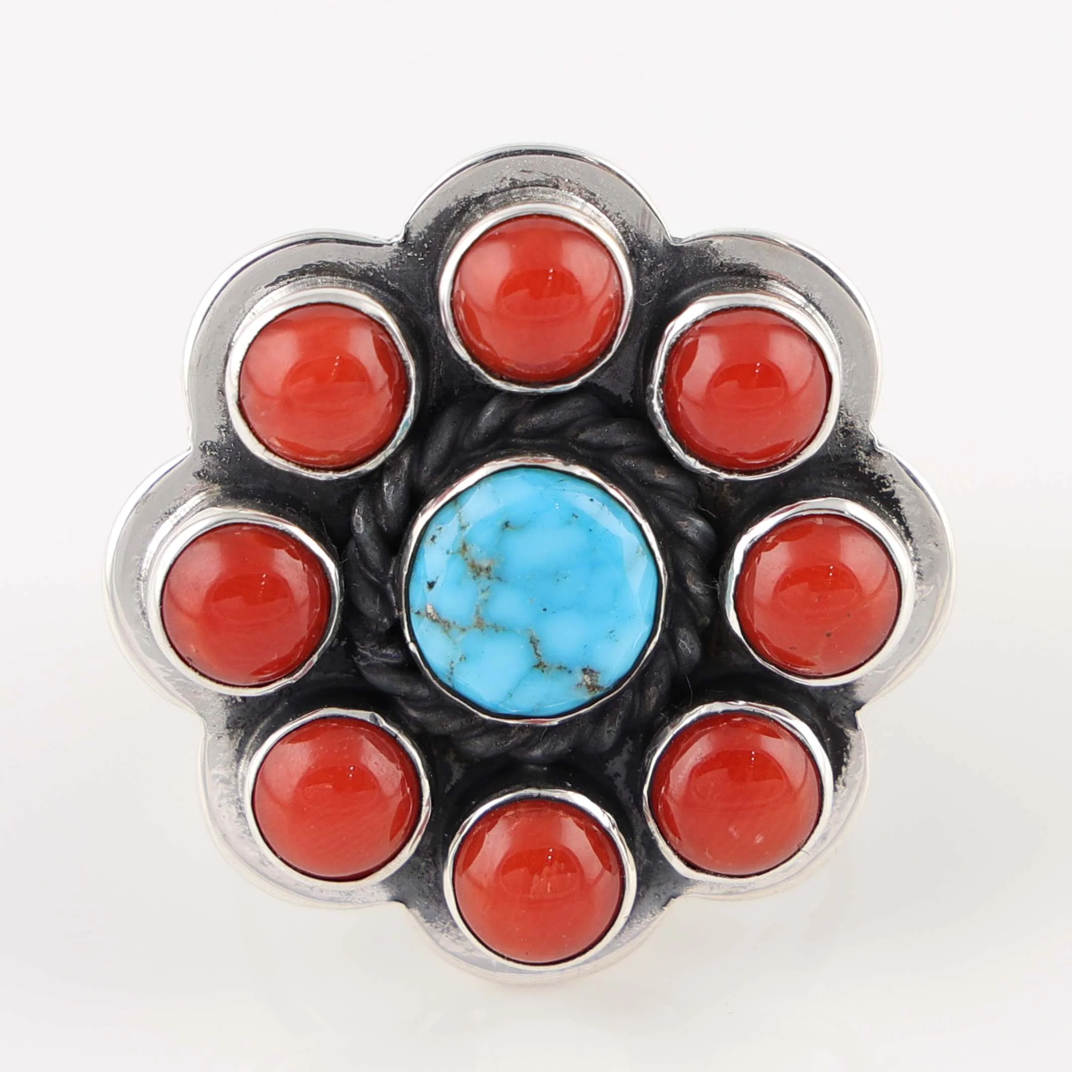 Turquoise and Coral Ring